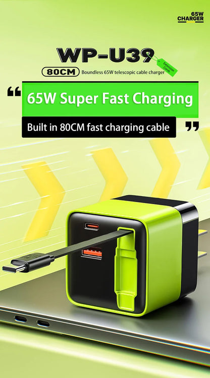 Xiaomi Mijia 65W GaN PD USB-C Charging Head Fast Charger With Built-in 80cm TypeC Cable Suitable for iPhone16 15 Promax NEW 2025