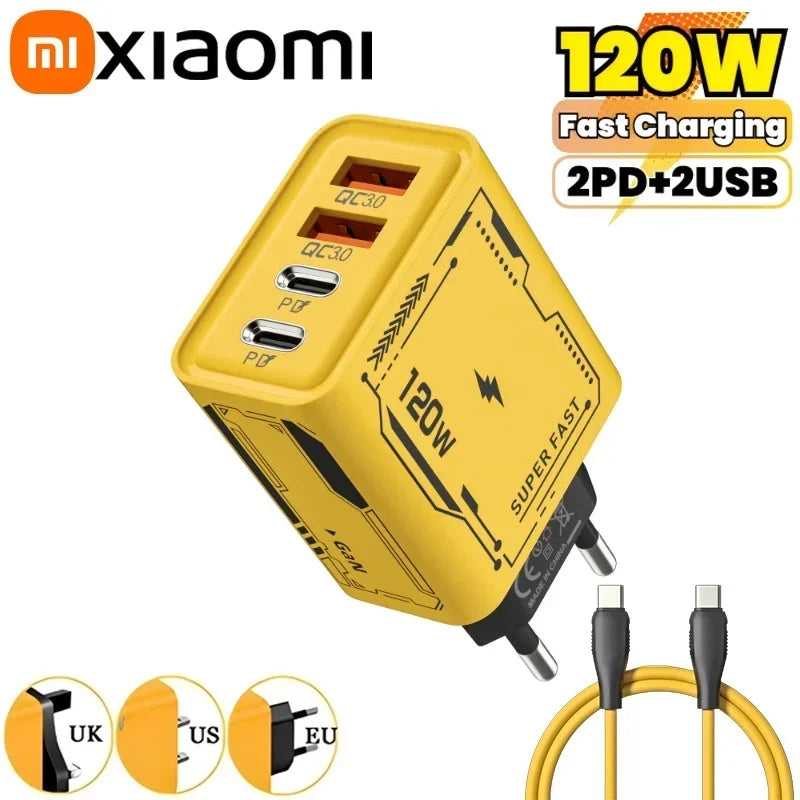 XIAOMI 4 Port USB C PD Ultra 120W Fast Charger USB 3.0 Type C EU Plug Mobile Phone Charger Quick Charging For iPhone Huawei 2025