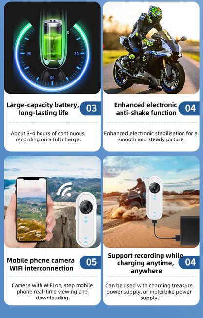 1080P HD Outdoor Sports Camera Anti-shake Waterproof WiFi Action Camera Long Battery Life Hands-Free 120° Wide-angle 1080P