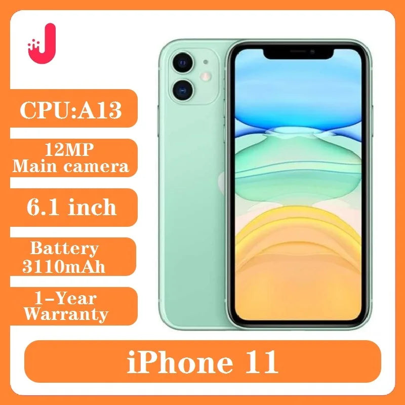 Original unlocked Apple iPhone 11 64GB/128GB/256GB 3110mAh dual 12MP camera A13 6.1 inch LCD screen IOS  LTE 4G iphone11
