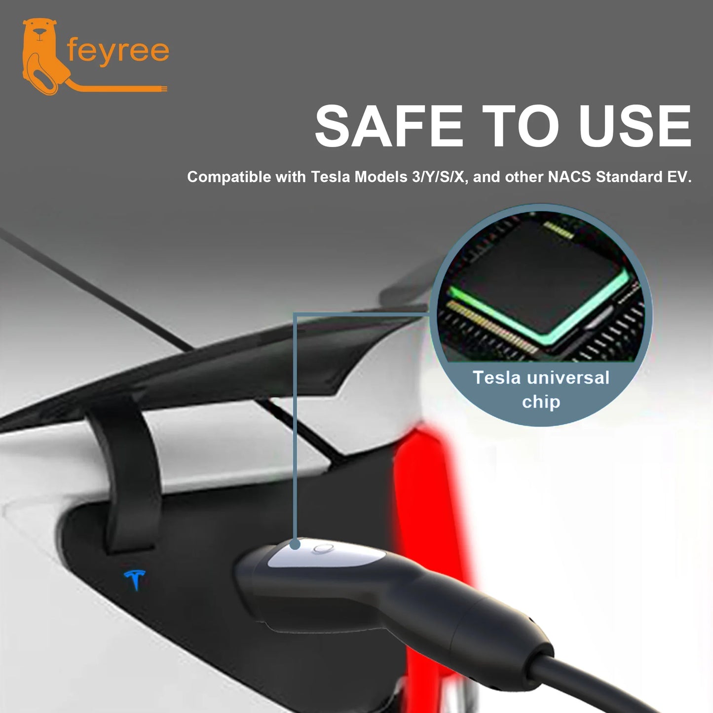 feyree EV Charger Portable 3.5kW Tesla NACS Charger Plug 1.8" LCD Screen with Set Delay Schedule Charging Station for Tesla Cars