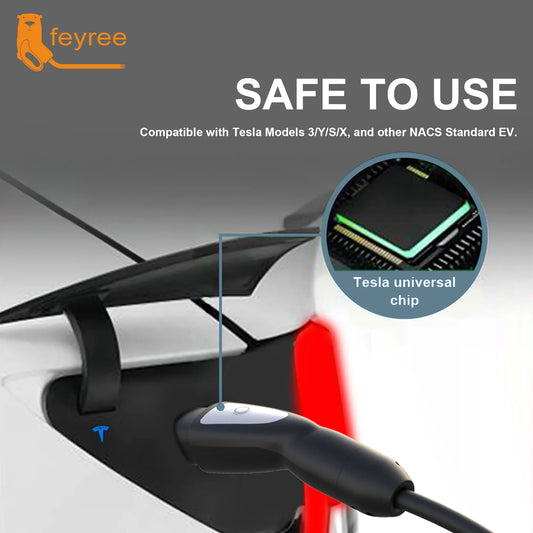feyree EV Charger Portable 3.5kW Tesla NACS Charger Plug 1.8" LCD Screen with Set Delay Schedule Charging Station for Tesla Cars