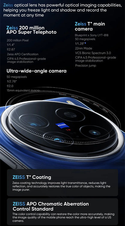 VIVO X200 PRO 5G Dimensity 9400 CPU 6.78 inch AMOLED 120HZ Screen 6000mAh 90W Flash Charger OTA NFC 50MP camera 16GB 512GB/1TB