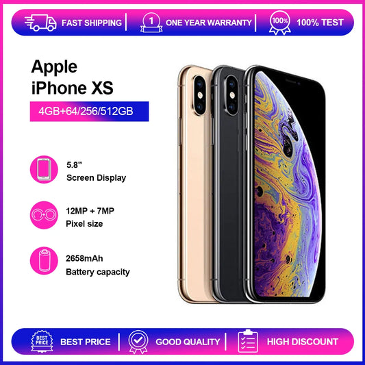 Apple iPhone XS 4GB RAM 64/256GB ROM Original Unlocked 5.8" Super Retina OLED Face ID NFC 4G CellPhone Fast Shipping