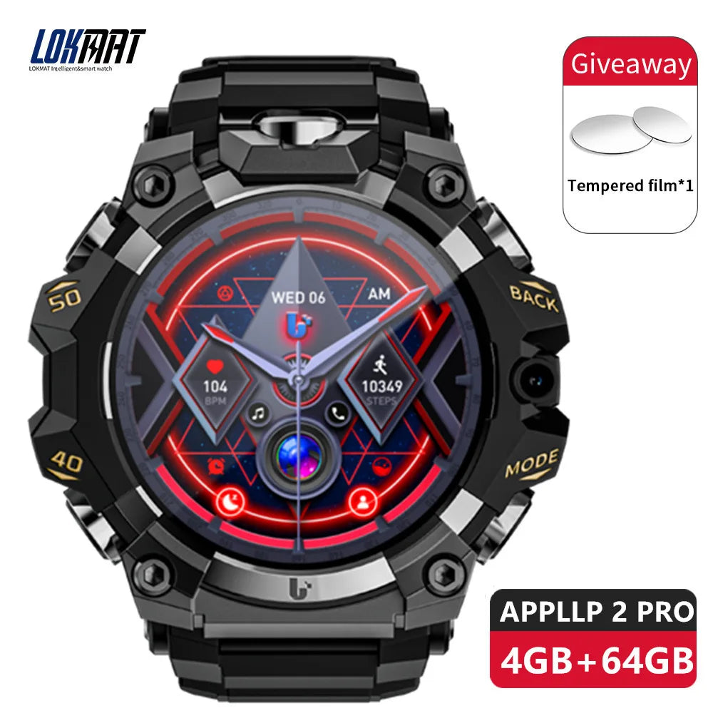 2025 New LOKMAT Sport 4G Android Smartwatches, SIM Card 4GB+64GB HD Dual Camera Video Call GPS NFC Wifi Fitness Phone Watch
