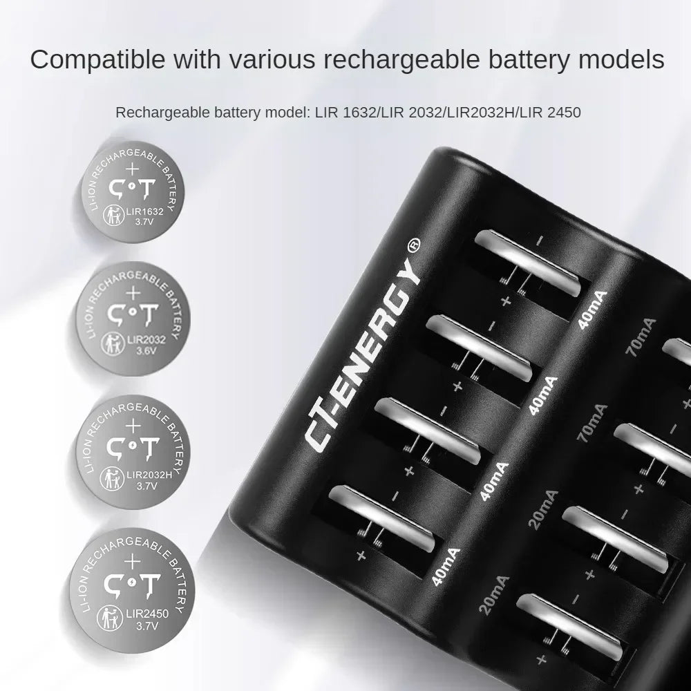 Travel Portable Charger for 1220 1240 1620 1632 2032 2025 2016 2430 2440 2450 2477 Lithium Coin Battery 8 Slot Smart Charger