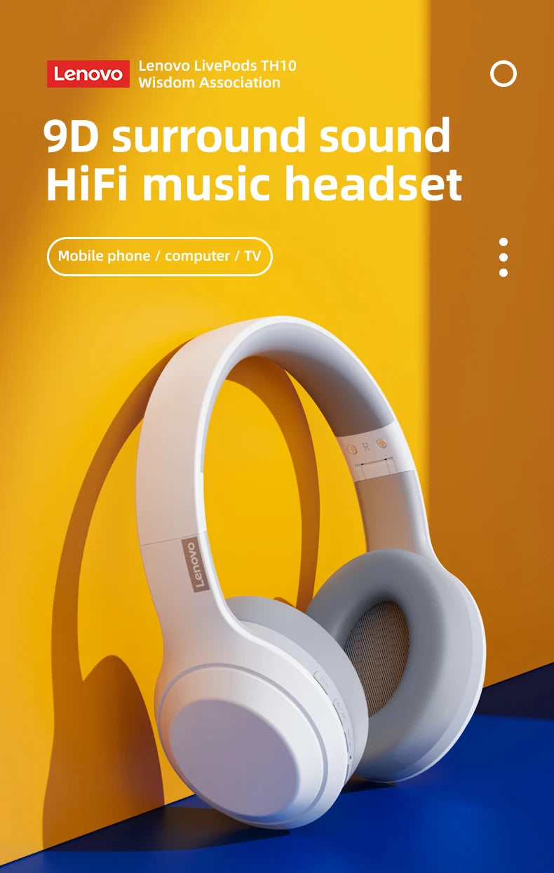 Lenovo TH10 Wireless Bluetooth Headset HIFI Stereo Earphones Foldable Over Ear Earbuds Sports Game Headphones with Microphone - Universal Market