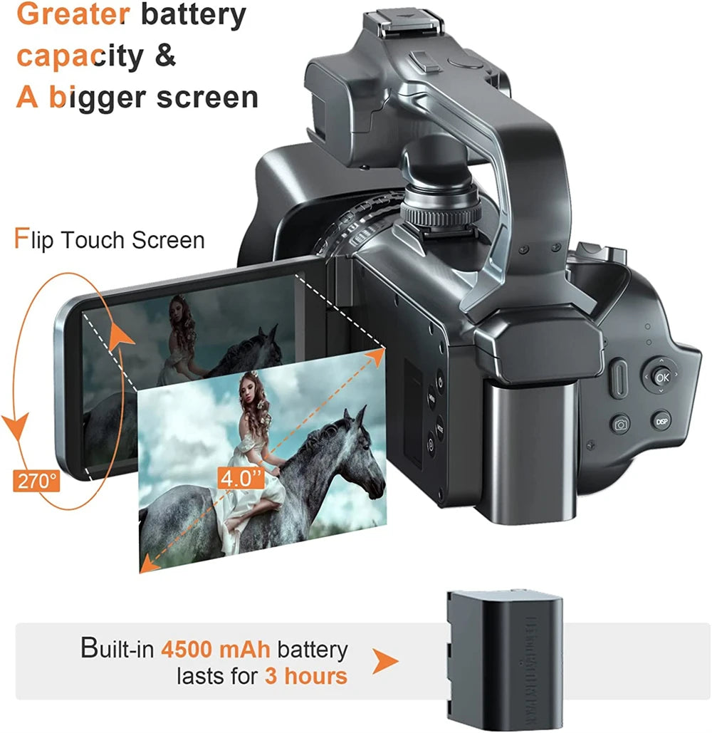 2025 Pro 4K 60FPS Digital Video Camera Photography Youtube Vlog Camcorder For Tiktok Live Stream Webcam 18X Zoom Rotate Touch - Universal Market