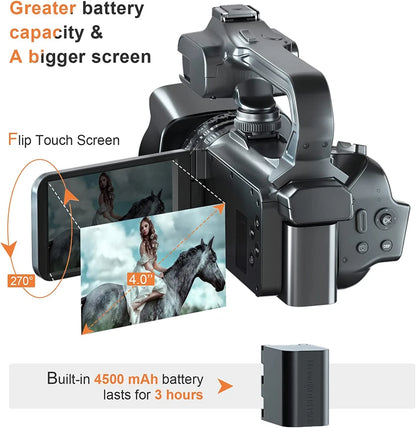 2025 Pro 4K 60FPS Digital Video Camera Photography Youtube Vlog Camcorder For Tiktok Live Stream Webcam 18X Zoom Rotate Touch - Universal Market