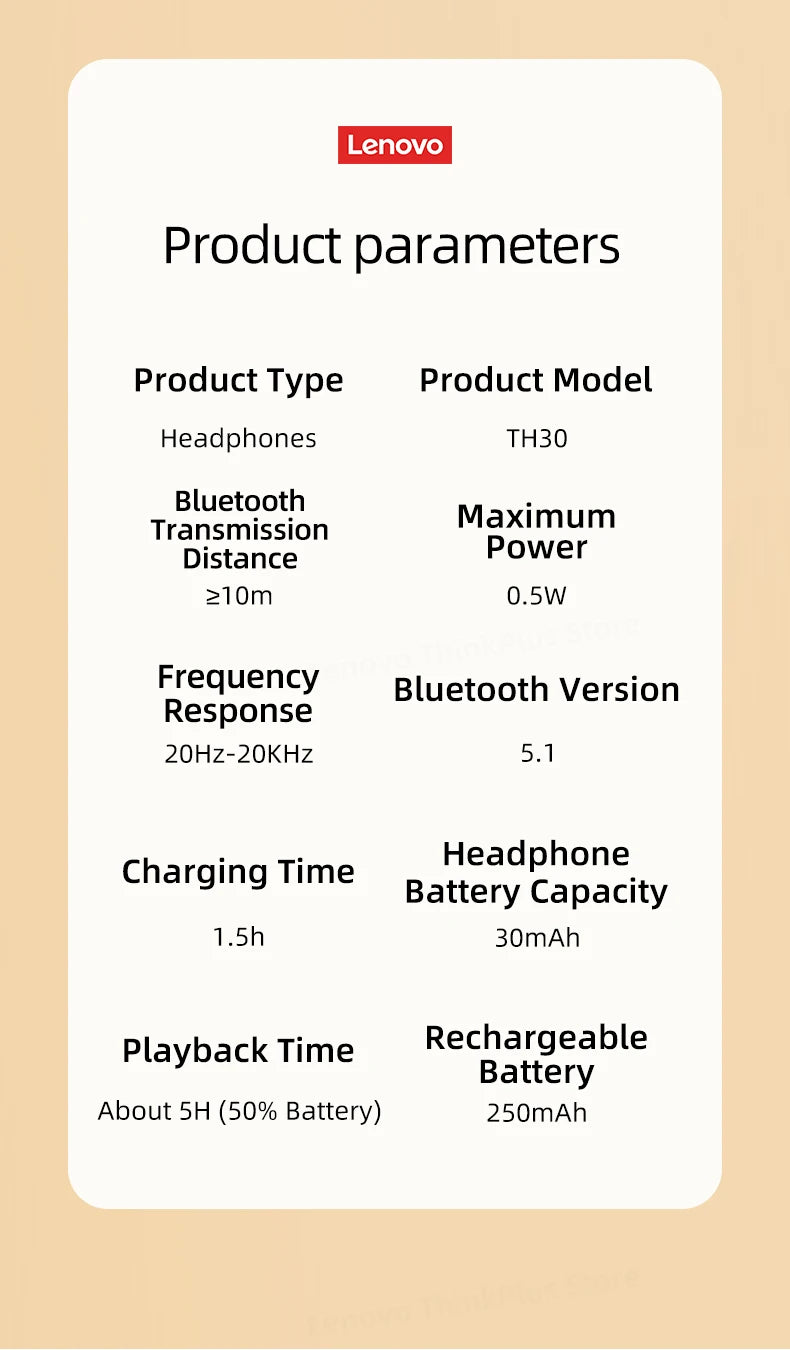 Original Lenovo th30 wireless earphone Bluetooth earphone 5,0 foldable headset sports earphone gaming earphone - Universal Market