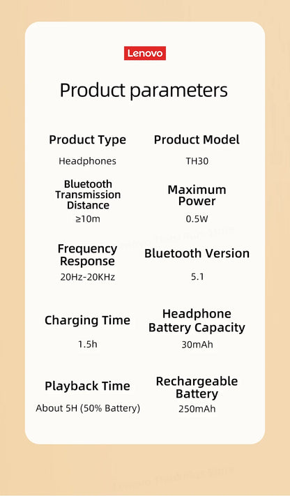 Original Lenovo th30 wireless earphone Bluetooth earphone 5,0 foldable headset sports earphone gaming earphone - Universal Market