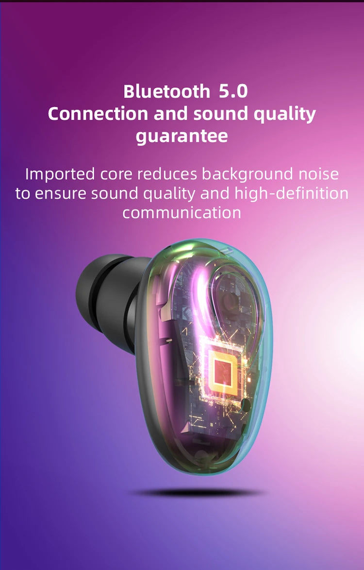 Mini Invisible Earphones Bluetooth 5.0 Wireless Headphones Hands Free Sports In-Ear Earbuds HiFi Music Gaming Headset with Mic - Universal Market