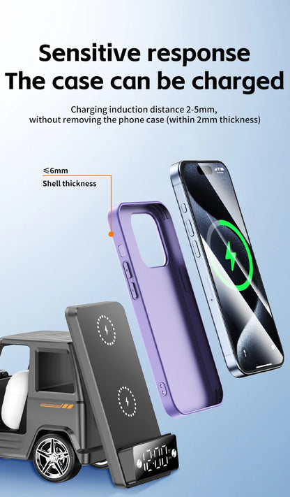 2025 September New Design Double Coil Design Forklift Wireless Charger 6 in 1 Phone Wireless Charger for iPhone Earphone Watch