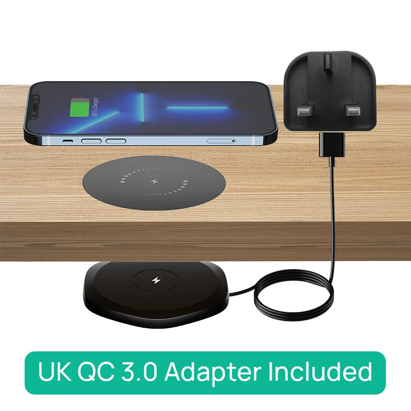 KPON Invisible Wireless Charger 30mm Under Table QI Charger Furniture Desk Wireless Charging Station for iPhone 16/15/14/13/12/8