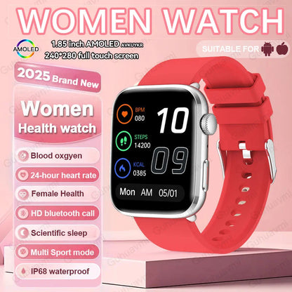 2025 AI Diagnosis NFC Smart Watch Women 1.85 inch AMOLED Blood pressure Heart Rate Temperature BT call Smartwatches Men For IOS