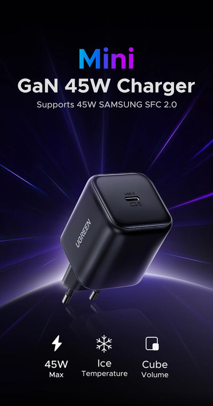 UGREEN 45W GaN Charger PD3.0 Fast Charger PPS QC3.0 Quick Charge For Samsung S25 S24 Ultra iPhone 17 16 15 Pro Max iPad Tablet