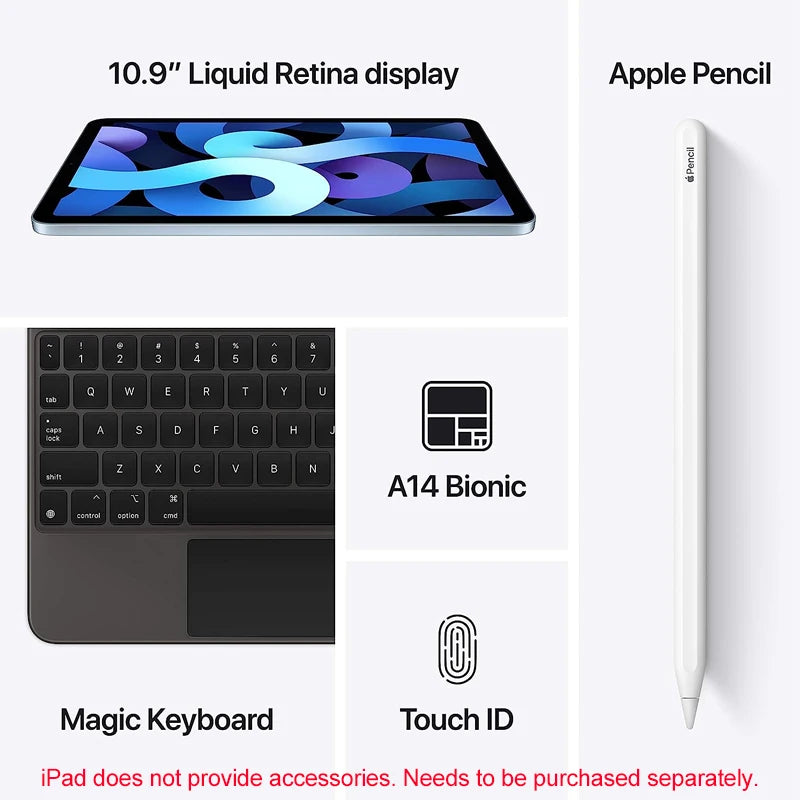 Apple ipad Air 4th Gen 2020 Model Tablet PC 64GB A14 Fusion 10.9 inch Screen 12MP+7MP Camera Touch ID Wifi Version - Universal Market