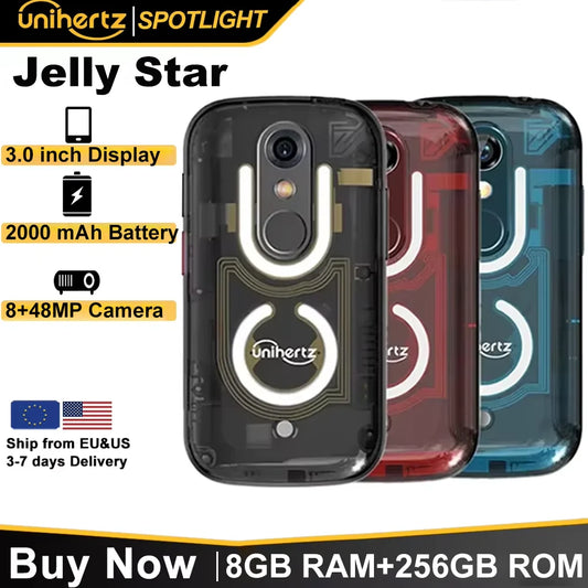 Unihertz Jelly Star Mini Smartphone Android 13 8GB 256GB Led Light Unlocked Transparent Backshell Cellphones 48MP Portable Phone