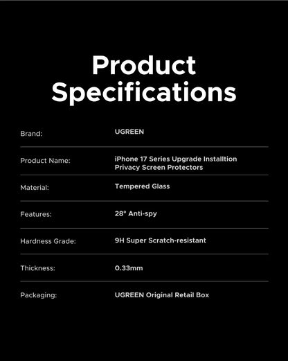 UGREEN 2PCS Privacy Screen Protector For iPhone 17 16 Pro Max Anti-Spy Tempered Glass For iPhone 17 Air Screen Protectors
