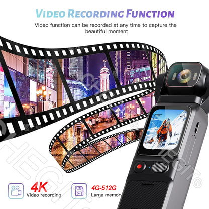 Real 4K Touchscreen Pocket Camera WIFI Outdoor DV 180°Rotatable UHD Anti-shake Bodycam Sports Action Portable Security Recorder