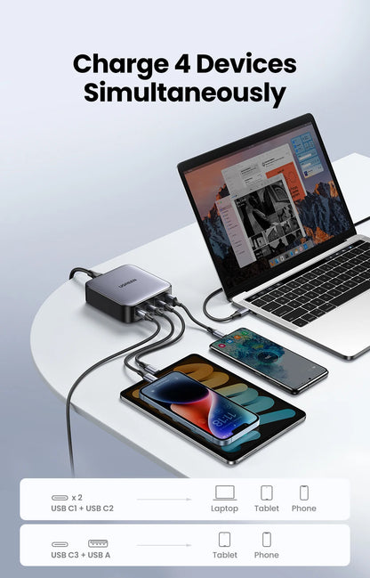 UGREEN 100W GaN Charger Desktop Laptop Fast Charger 4 in 1 Adapter For iPhone 17 16 15 14 Pro Max Phone Charger Xiaomi Samsung