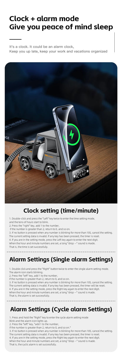 2025 September New Design Double Coil Design Forklift Wireless Charger 6 in 1 Phone Wireless Charger for iPhone Earphone Watch