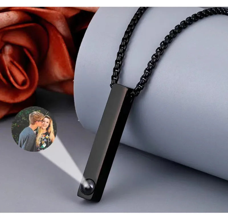 Custom Projection Photo Bar Necklace Personalized Memorial Gift For Him Dad Boyfriend Custom Birthday Anniversary Gifts Jewelry - Universal Market