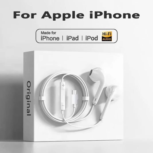 Original Headphones For Apple iPhone 16 15 14 13 12 11 Pro Max Plus For Lightning USB C 3.5MM In-ear Wired Earphones Accessories - Universal Market