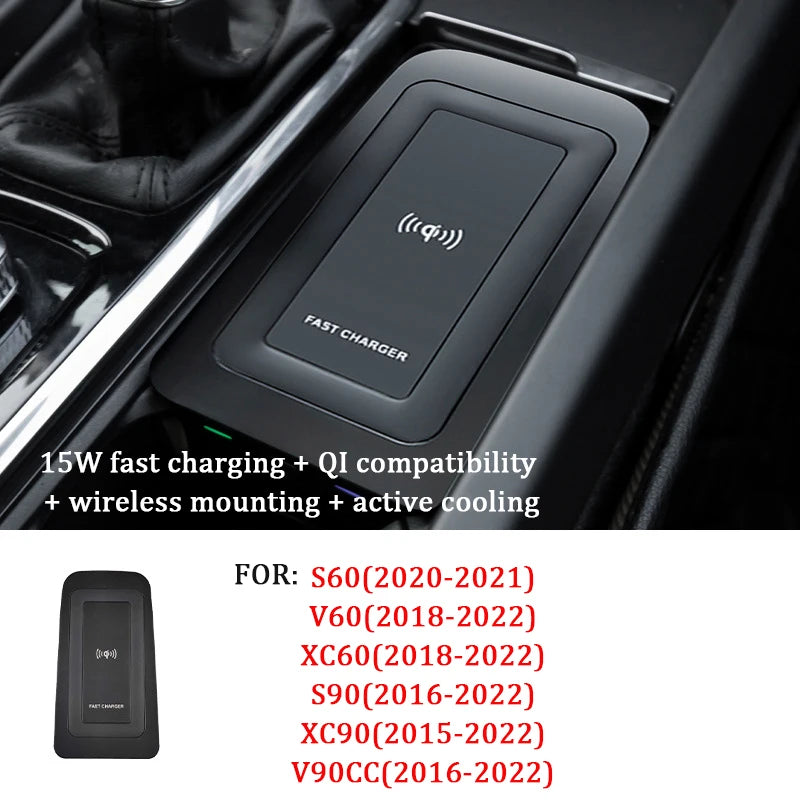 Car Accessories For Volvo xc60 xc90 s90 v90cc s60 v60cc Car Mobile Wireless Charger Car Fast Charging Board Car Styling