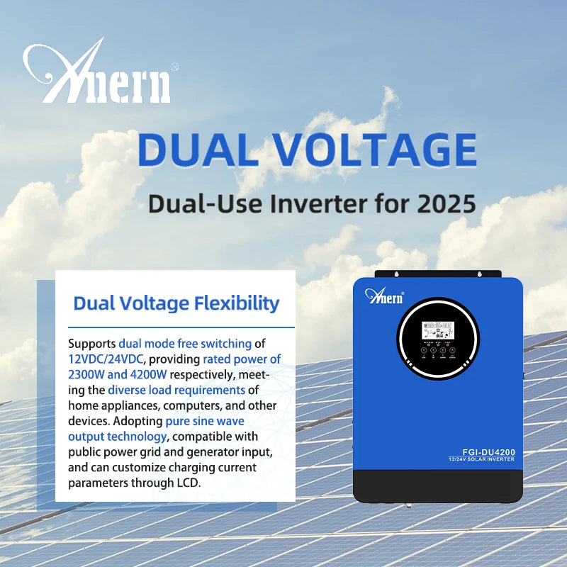 Anern 4200W 6200W Hybrid Inverter 24v Mppt on Grid Off Grid Inverter 48v 230V PV Input Max 500vdc MPPT 120A Charger