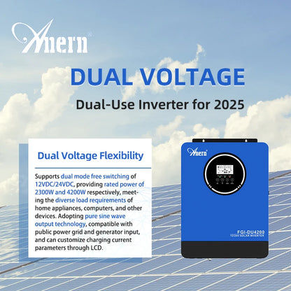 Anern 4200W 6200W Hybrid Inverter 24v Mppt on Grid Off Grid Inverter 48v 230V PV Input Max 500vdc MPPT 120A Charger