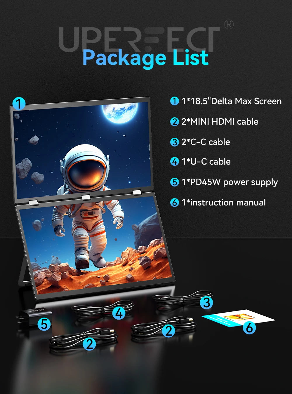 UStation Δ / Delta Plus Stacked Monitor No Drive Required Laptop Dual Screen Folding 18.5" With USB C Mini HDMI For PC Mac Phone