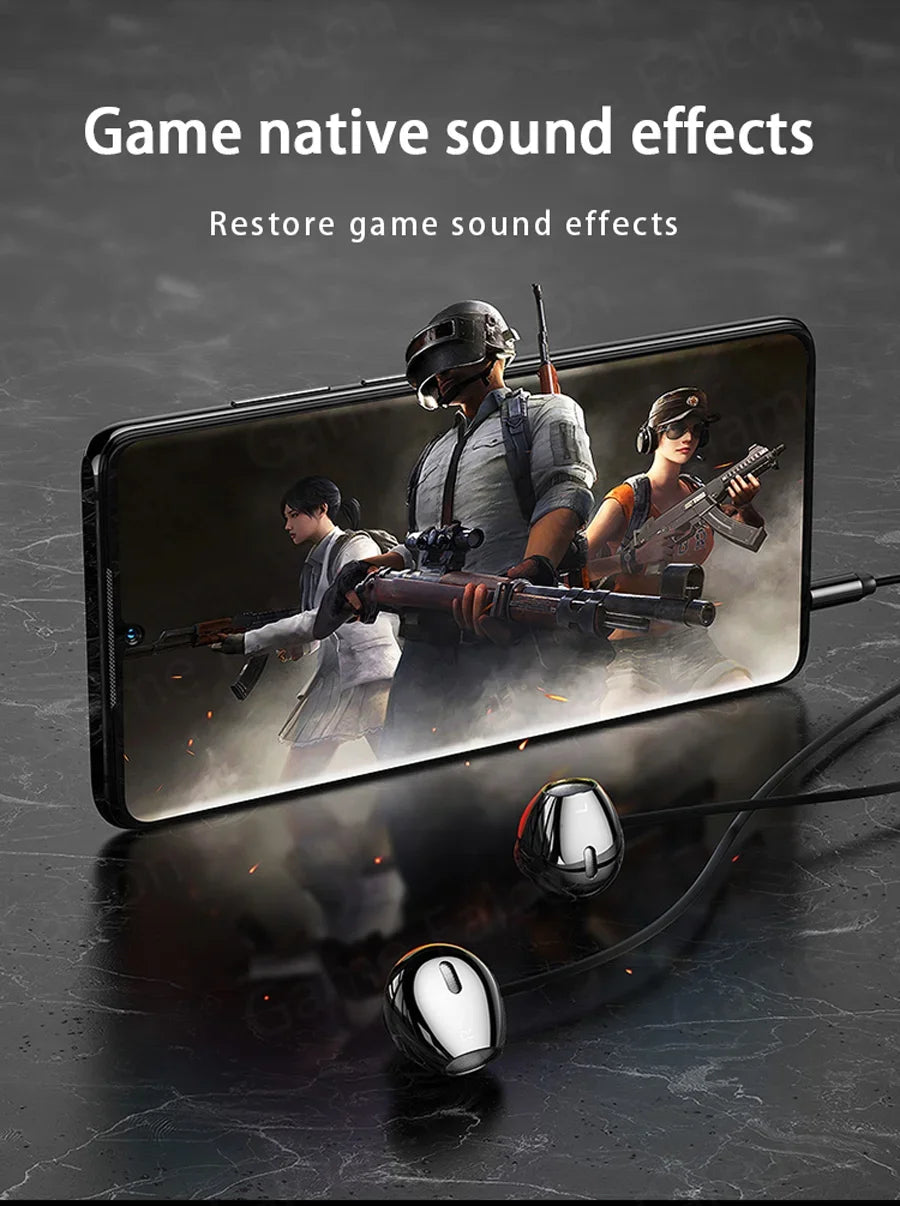 USB Type C Headphone HiFi Bass Stereo Volume Control Mic 3.5mm Wired Earbuds For Galaxy S24 S23 S22 S21 Ultra iPhone 15 Pro Max - Universal Market