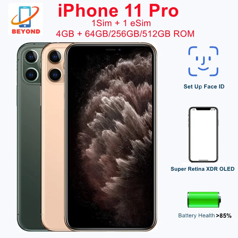 Apple iPhone11Pro iPhone 11 Pro 5.8" Original Super Retina XDR OLED Face ID 4GB 64/256/512GB A13 98% New Genuine Cell Phone - Universal Market