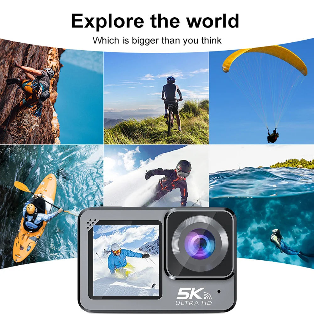 Action Camera F6W Wireless Mic 5K 4K60FPS 48MP 2.2" Touch LCD EIS Dual Screen Wi-Fi 170D Waterproof 30M 8X Zoom Sports Camera
