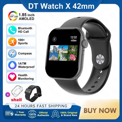 For Apple DT Watch X Mini Smart Watch 3D Menu Video AI Voice NFC Sports Record Health Test 1.85 Inch AMOLED Women Smartwatch