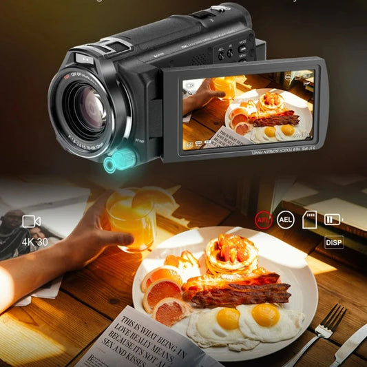 Professional 4K Digital Camcorder 12X Optical Zoom Lens 3.5"Touch Screen,for Live Streaming,YouTube Vlogging,Travel Photography - Universal Market