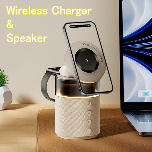 3 in 1 Magnetic Wireless Charger Speaker Night Light For iPhone 17 16 15 14 13 12 Pro Max Apple Watch AirPods Pro Fast Charging