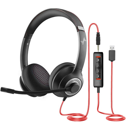 JIAMQISHI USB Headset PC Computer Headphones with Noise Cancelling MIC in-line Control for Home Office Online Class Skype Zoom - Universal Market