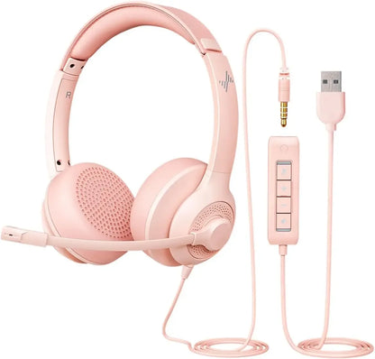JIAMQISHI USB Headset PC Computer Headphones with Noise Cancelling MIC in-line Control for Home Office Online Class Skype Zoom - Universal Market