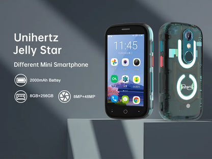 Unihertz Jelly Star Mini Smartphone Android 13 8GB 256GB Led Light Unlocked Transparent Backshell Cellphones 48MP Portable Phone