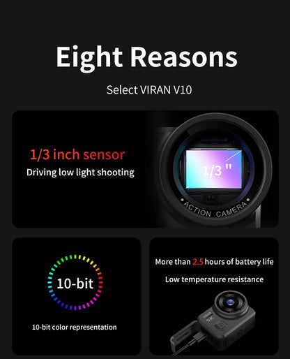 VIRAN V10 5K Action Camera Electronic Image Stabilization 2" Touch LCD 4K Waterproof Action Camera Dashcam Motion Detection