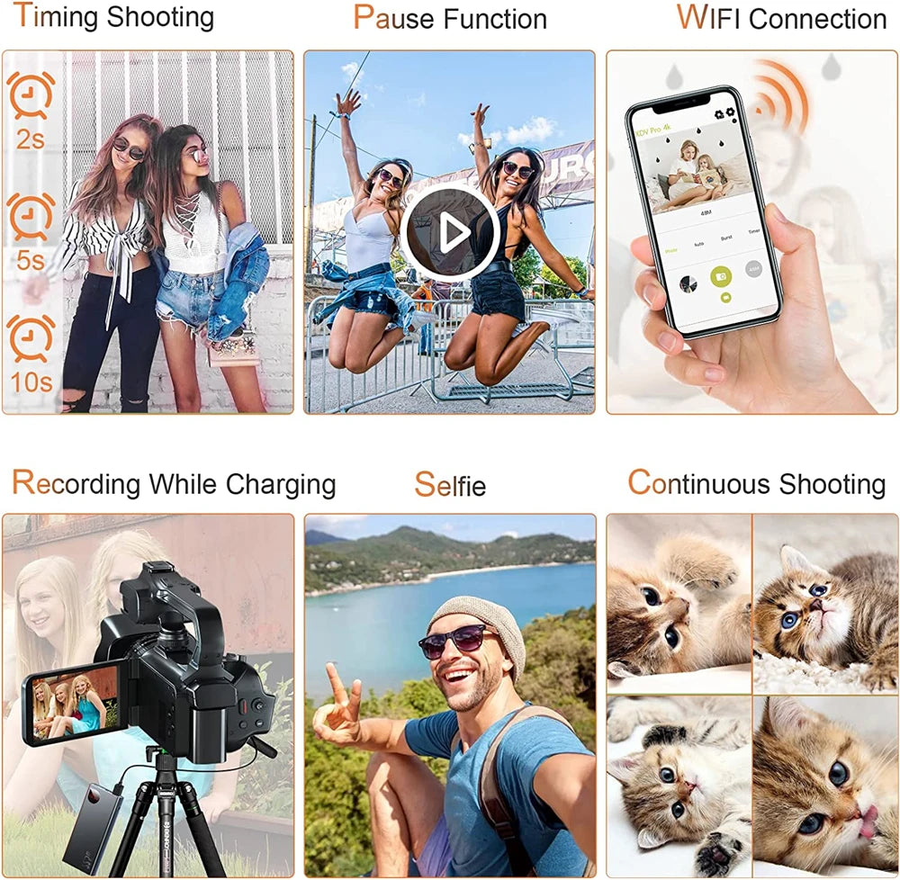 2025 Pro 4K 60FPS Digital Video Camera Photography Youtube Vlog Camcorder For Tiktok Live Stream Webcam 18X Zoom Rotate Touch - Universal Market