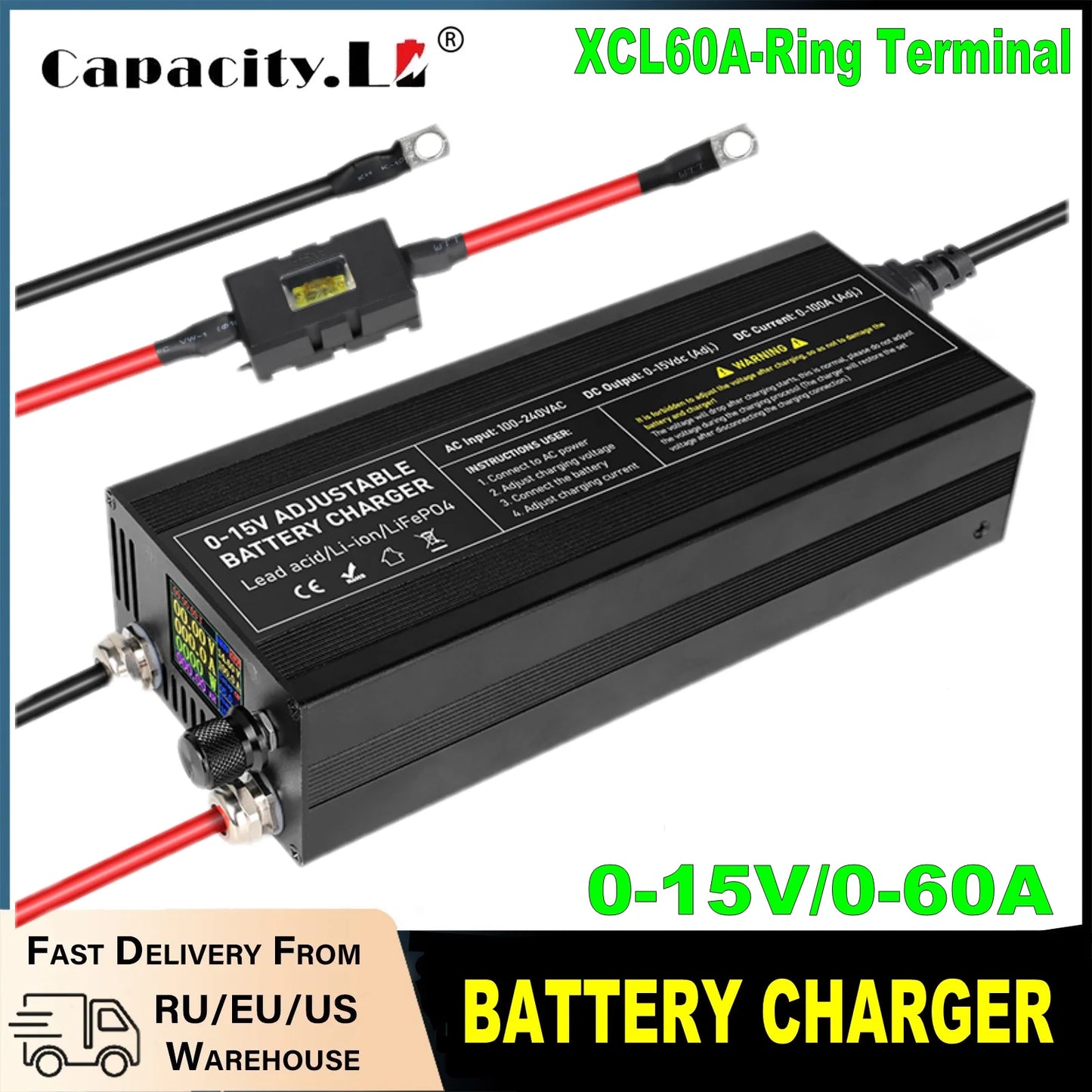 12V LiFePO4 Battery  60A 100A Anti reverse connectionAdjustable voltage and current Fast  Large Screen Display Charger