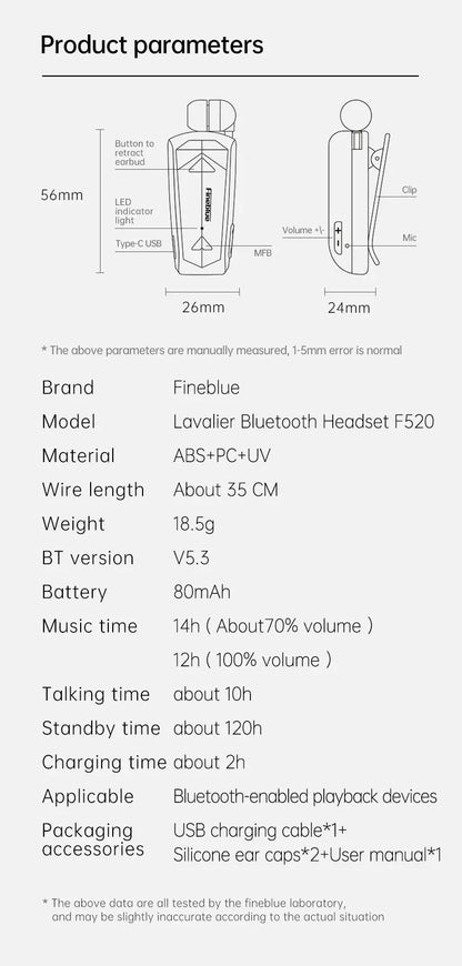 Fineblue F520 Mini Wireless Earphone Bluetooth 5.3 Retractable Headset in Lotus One Ear Calls Remind Vibration Sport Headphone - Universal Market