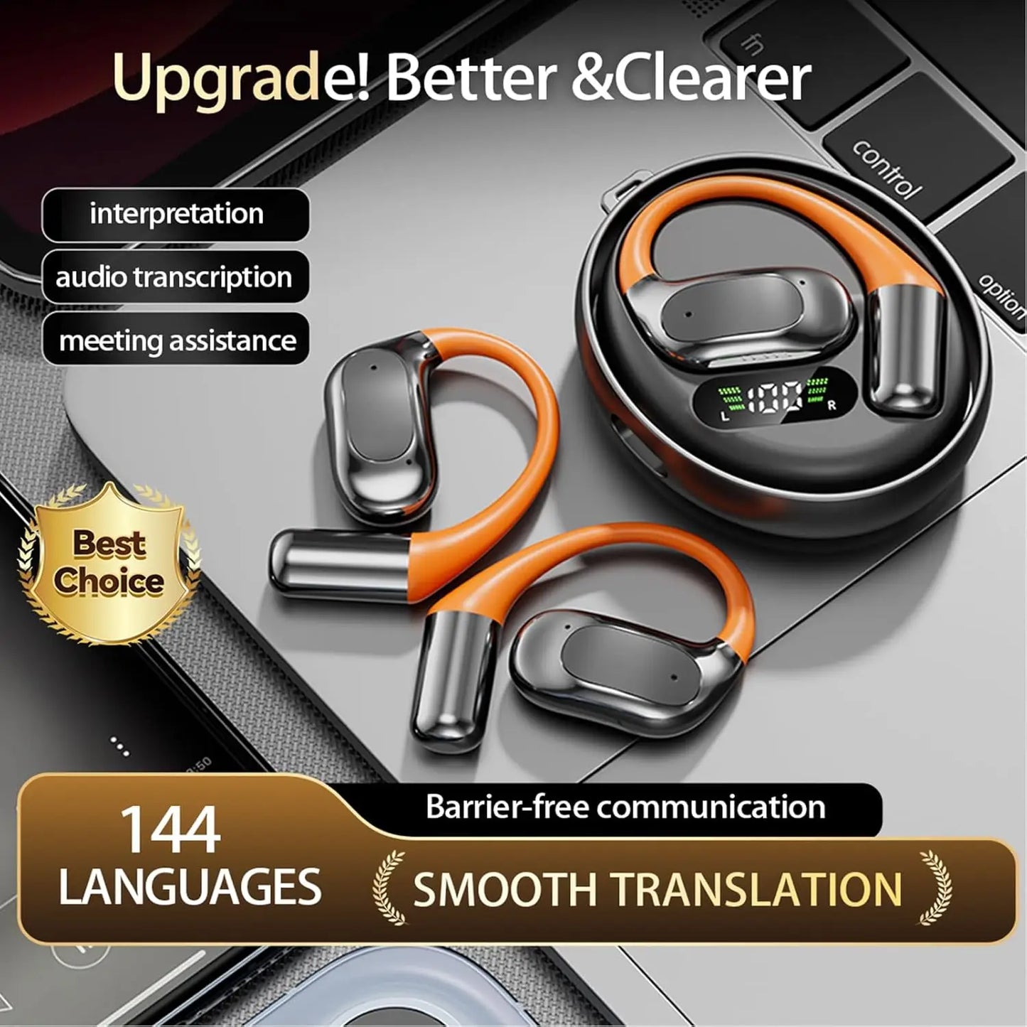 AI Translator Clip-on Headphones 144 Languages Real Time Two-Way Translation Earphones Stereo Sound Wireless Bluetooth Headsets - Universal Market