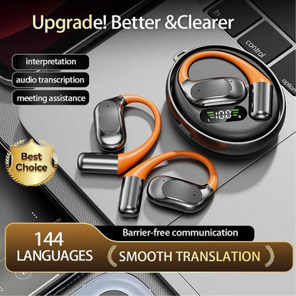 AI Translator Clip-on Headphones 144 Languages Real Time Two-Way Translation Earphones Stereo Sound Wireless Bluetooth Headsets - Universal Market