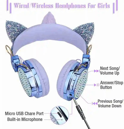 RGB Unicorn Kids Wireless Headphones With Mic Music Stereo Earphone Cute Unicorn Control RGB Light Headset Girls Kids Gift - Universal Market