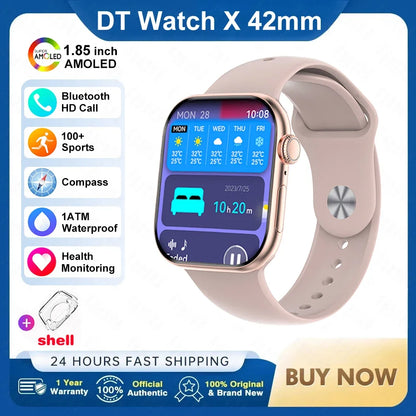 For Apple DT Watch X Mini Smart Watch 3D Menu Video AI Voice NFC Sports Record Health Test 1.85 Inch AMOLED Women Smartwatch