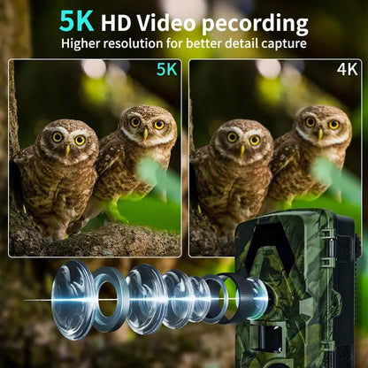 IP66 Waterproof Outdoor Infrared Trail Camera 120° Wide-Angle Camouflage 5K HD Motion Activated Camera with Straps Support 128G